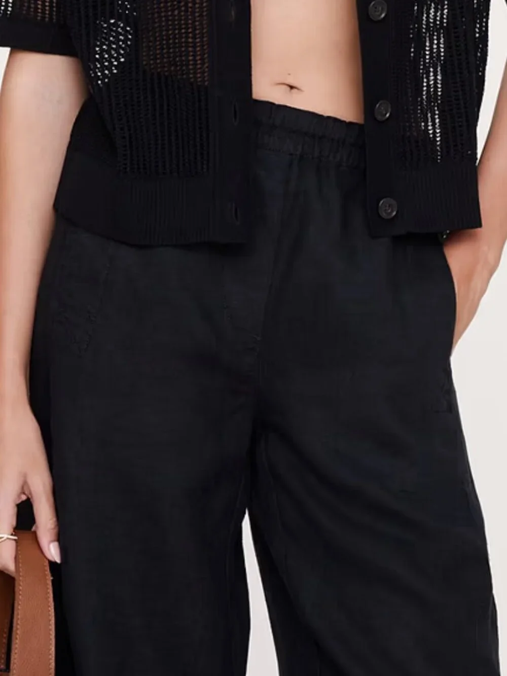 NWT Banana Republic Black Relaxed Pull-On Linen Painter Pants XL